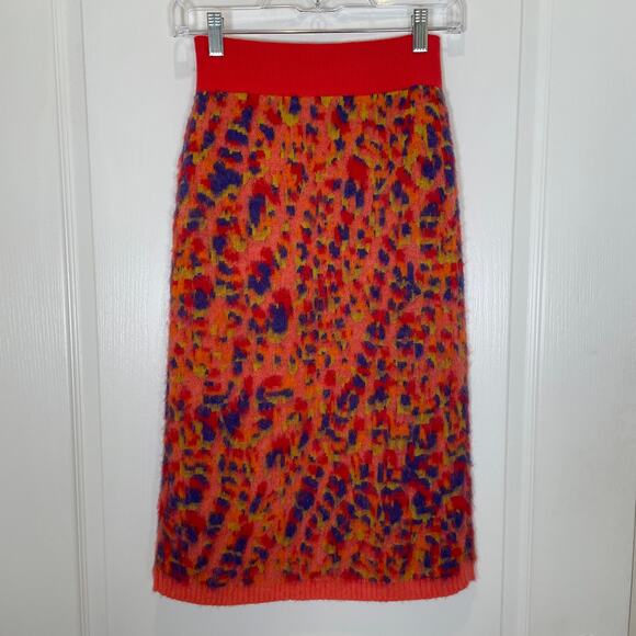 Maeve Anthropologie Holly Sweater Skirt Pencil Alpaca Wool Orange Red Fuzzy XS - Picture 5 of 5